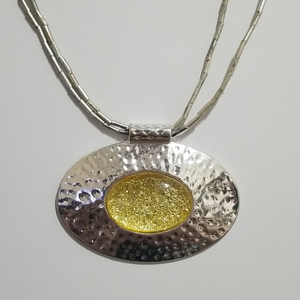 Silver and Yellow Pendant Necklace